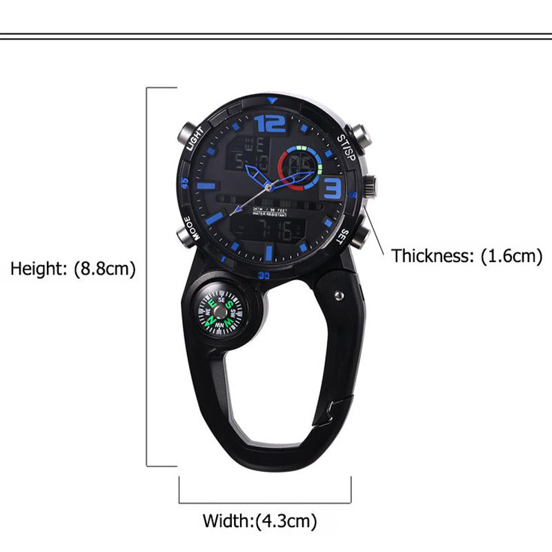 Round Screen Outdoor Carabiner Watch with Compass