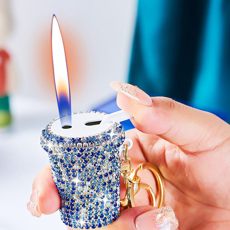 Sparkling Rhinestones Milk Tea Lighter Keychain