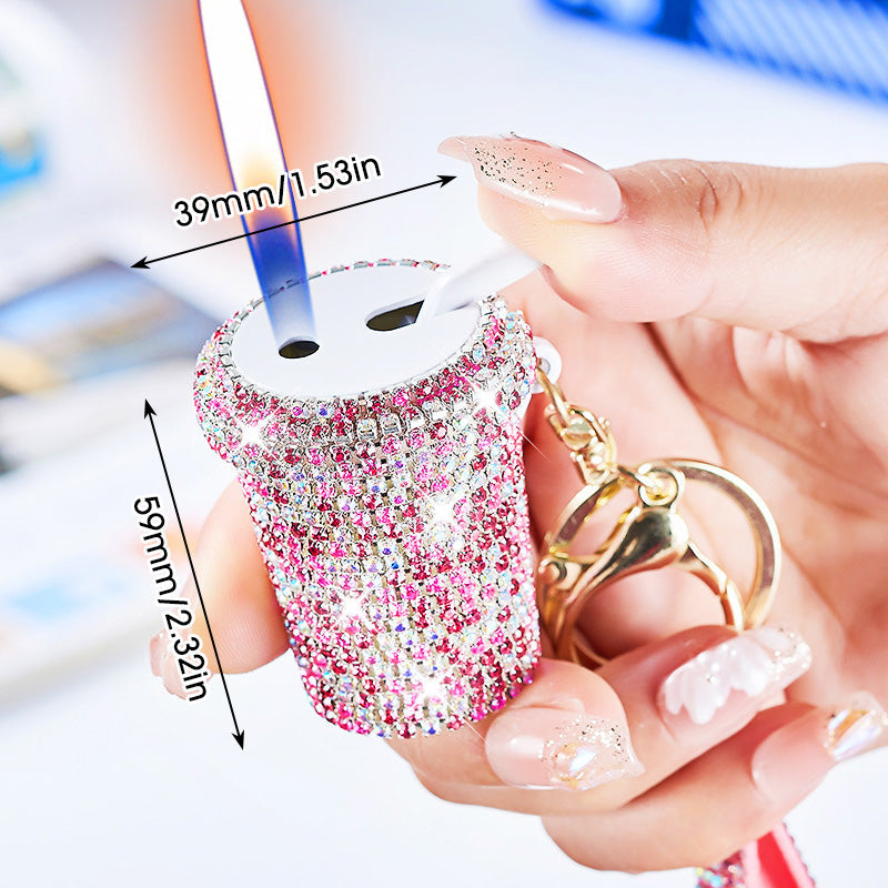 Sparkling Rhinestones Milk Tea Lighter Keychain