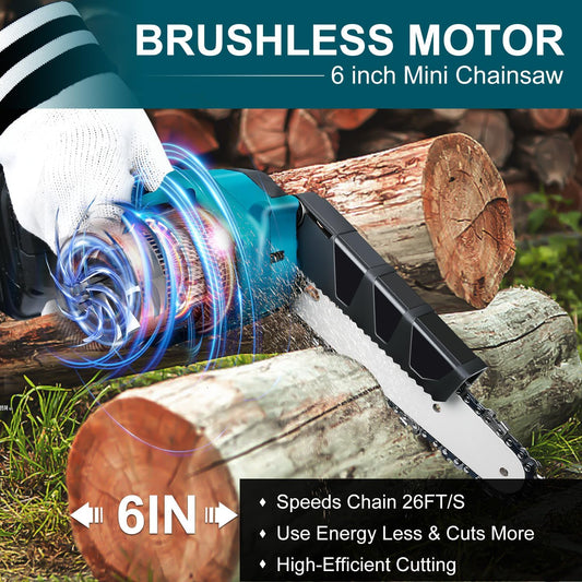 🔥Limited Time Promotion 50% OFF🔥6-inch Cordless Mini Chainsaw with 2 Batteries