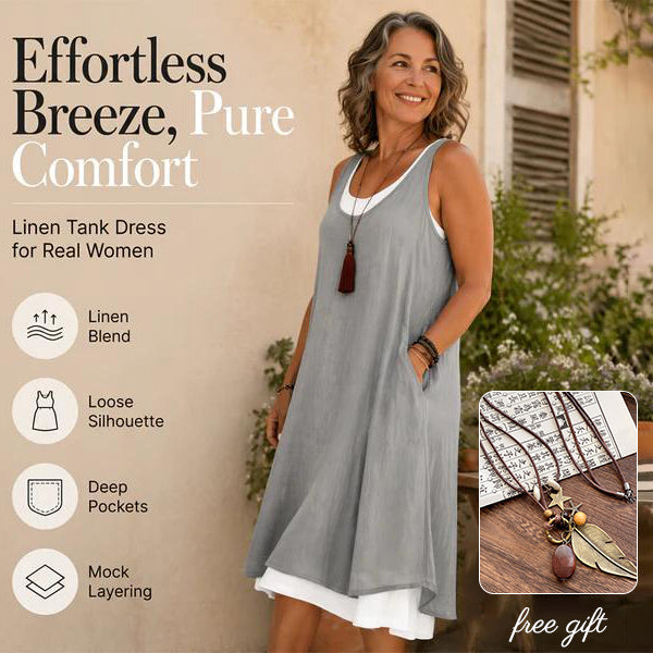 💃 Last Day Sale 50% Off 💐 Women's Casual Loose Sleeveless Fake Two Piece Tank Dress📿Free Pendant🎁