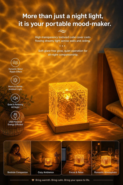 🥳2026 HOT SALE🥳💞50K+ SOLD! 🌊💤Dynamic Water Ripple LED Light – soothing ripple effect, soft flicker-free glow. USB powered, 3W, ideal for bedtime relaxation & reading. 🛋️✨