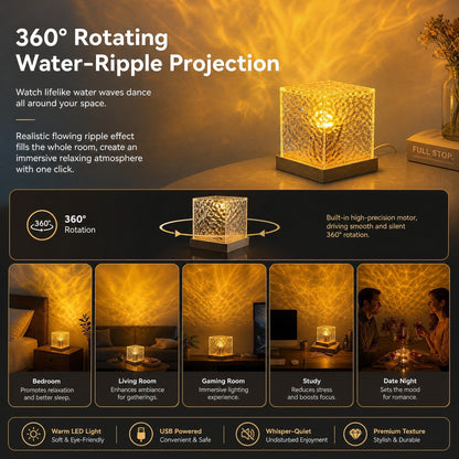 🥳2026 HOT SALE🥳💞50K+ SOLD! 🌊💤Dynamic Water Ripple LED Light – soothing ripple effect, soft flicker-free glow. USB powered, 3W, ideal for bedtime relaxation & reading. 🛋️✨