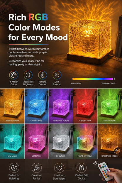 🥳2026 HOT SALE🥳💞50K+ SOLD! 🌊💤Dynamic Water Ripple LED Light – soothing ripple effect, soft flicker-free glow. USB powered, 3W, ideal for bedtime relaxation & reading. 🛋️✨