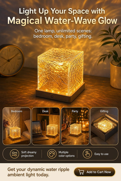 🥳2026 HOT SALE🥳💞50K+ SOLD! 🌊💤Dynamic Water Ripple LED Light – soothing ripple effect, soft flicker-free glow. USB powered, 3W, ideal for bedtime relaxation & reading. 🛋️✨