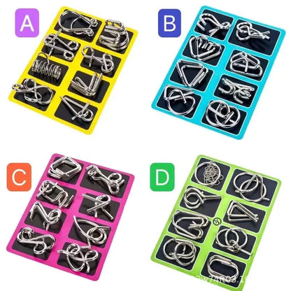 🔥🔥Metal Puzzle Ring Eight-Piece Blue Version Brain Teasers，Developing the human brain