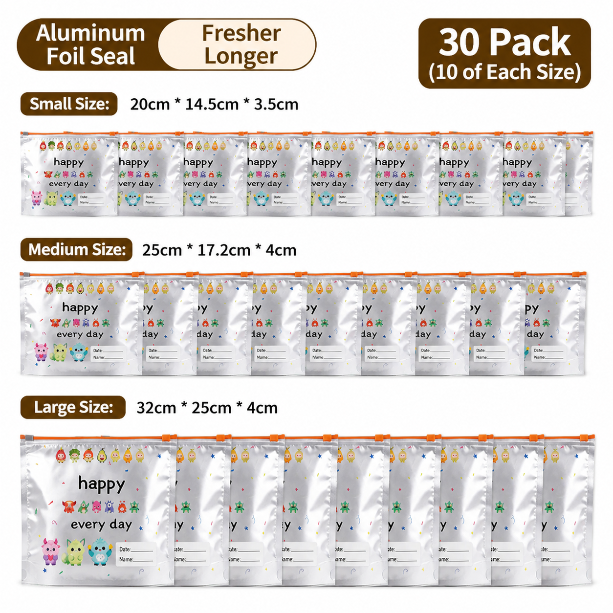 Reusable Aluminum Foil Sealable Storage Bags (10-Pieces)