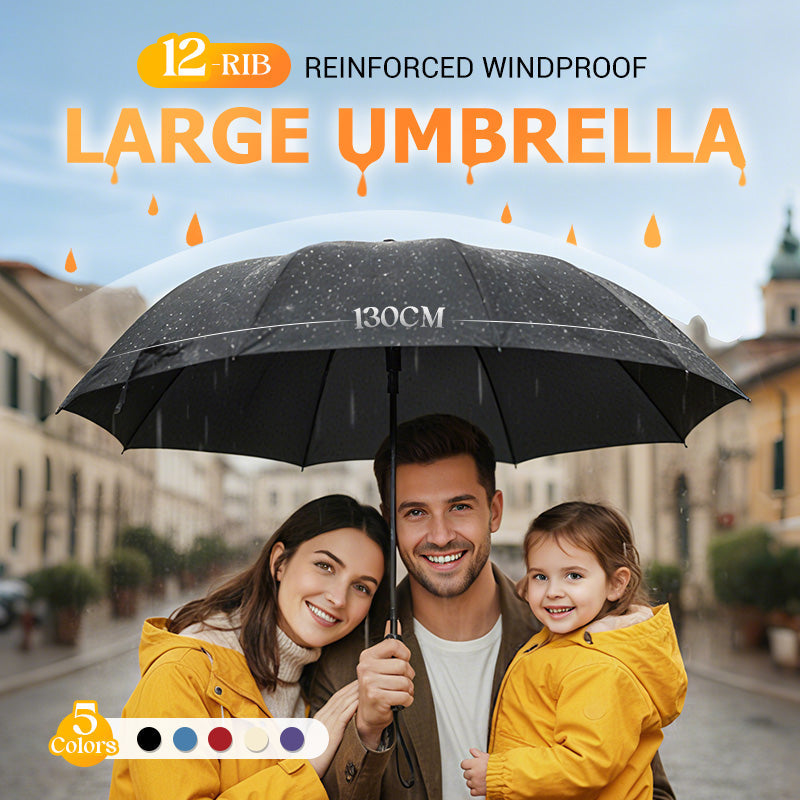 ☔12-Rib Large Foldable Windproof Umbrella