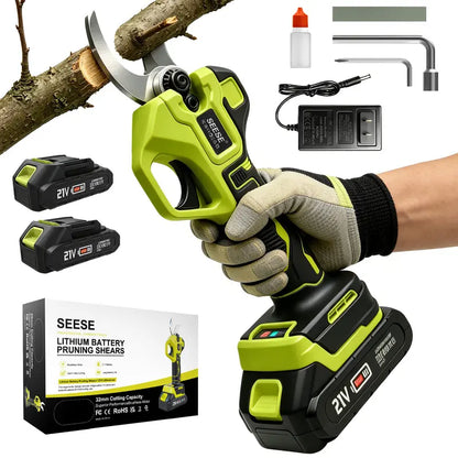 ✂️SEESE Cordless Electric Pruning Shears, 1.25 Inch Cutting Power Pruner with Brushless Motor, Dual 21V Batteries for Tree and Flower Trimming