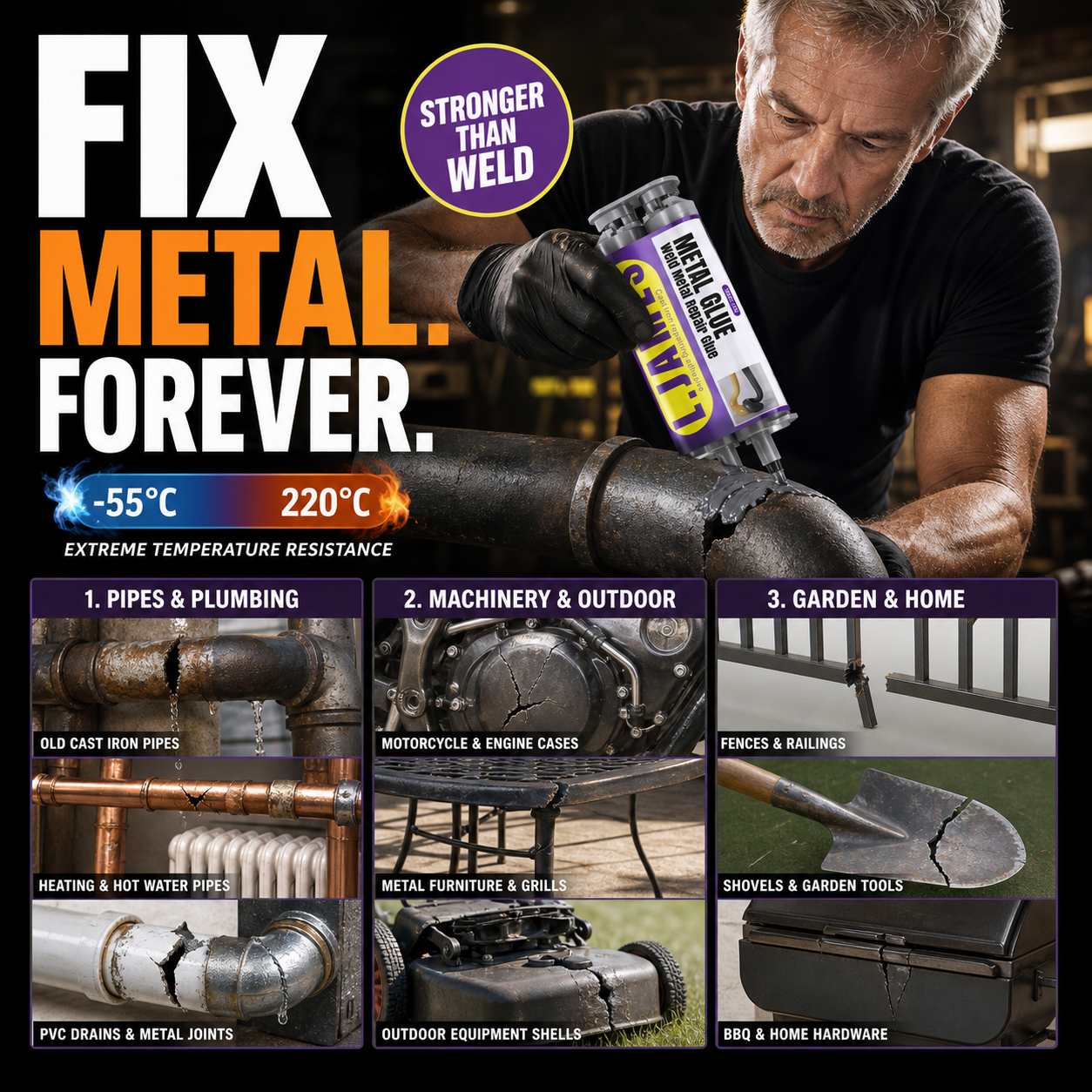 🔥Hot Sale 50% OFF🔥 Metal Weld Repair Glue – 2-Part Epoxy, Waterproof, Heat-Resistant, Drillable 🔧