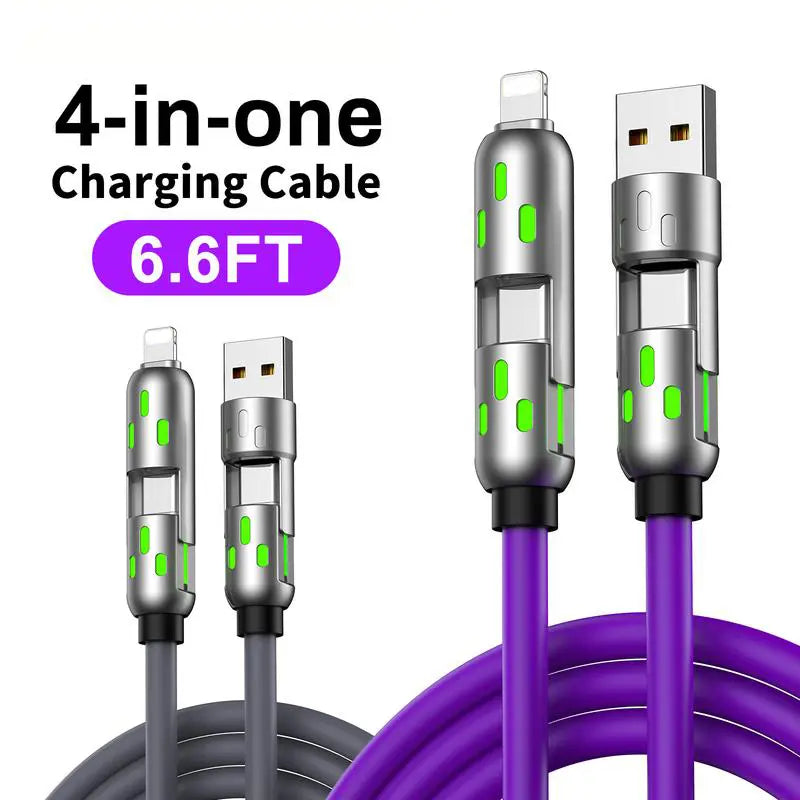🔌4-in-1 RGB Glowing Fast Charging Cable, Universal Multi Device Charging Cord for Travel🌍