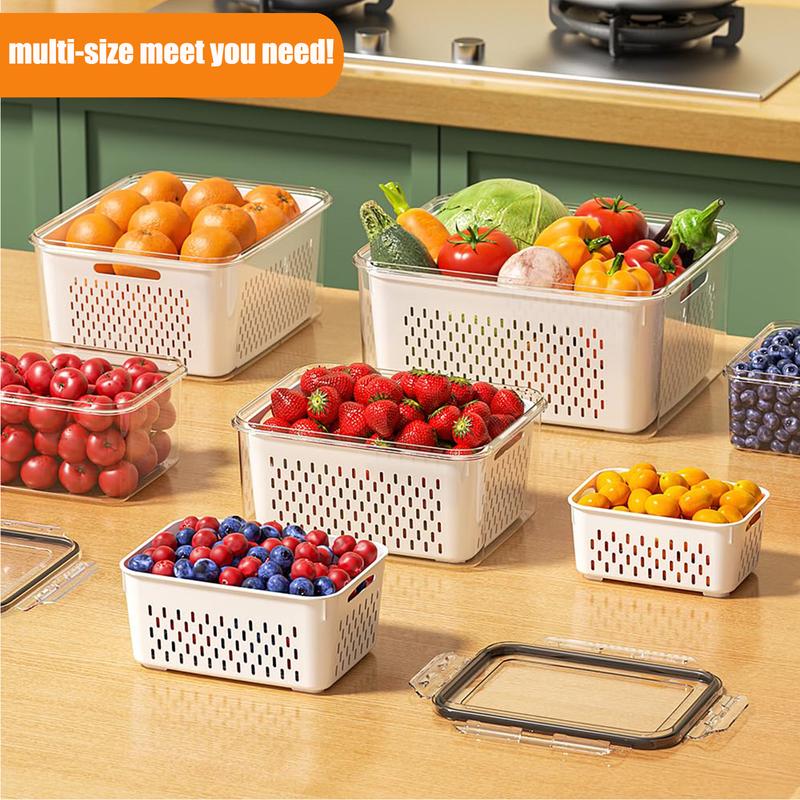 🍓 3-Piece Fruit Container Set 🥝 Removable Colander, Leak-Proof & Stackable ✨ Perfect for Storing, Washing & Keeping Fruit Fresh 🧊