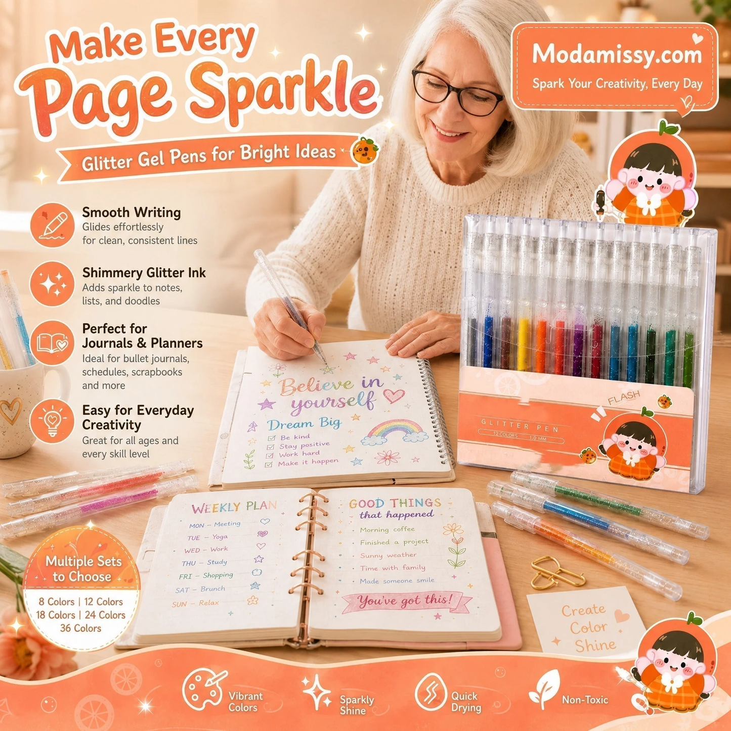 🎁Glitter Gel Pen Set – Smooth Writing 🎨