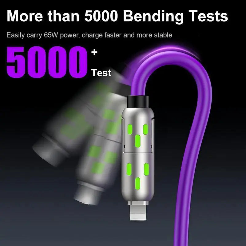 🔌4-in-1 RGB Glowing Fast Charging Cable, Universal Multi Device Charging Cord for Travel🌍