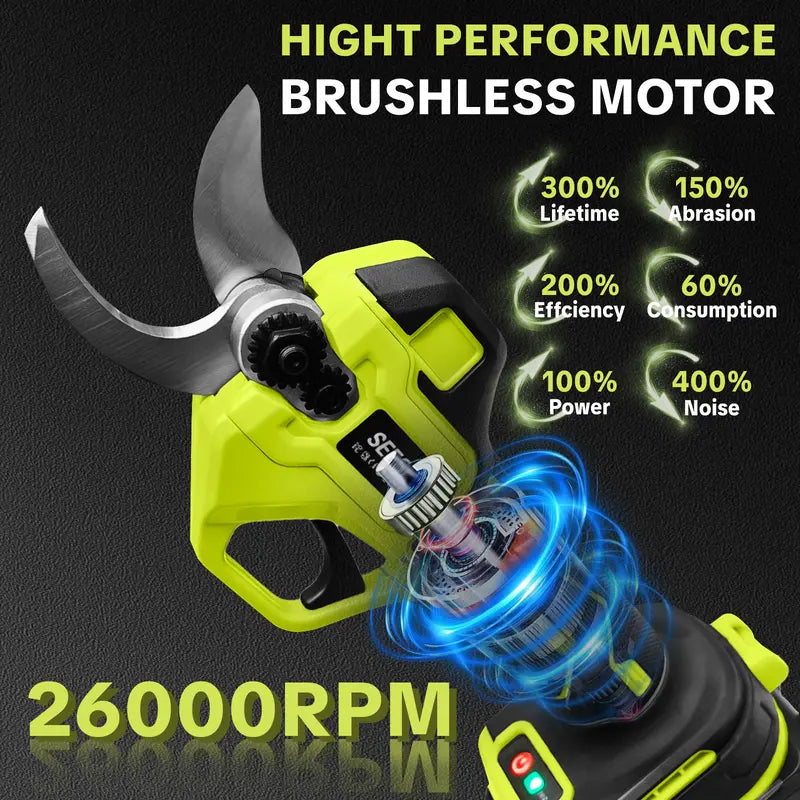 ✂️SEESE Cordless Electric Pruning Shears, 1.25 Inch Cutting Power Pruner with Brushless Motor, Dual 21V Batteries for Tree and Flower Trimming
