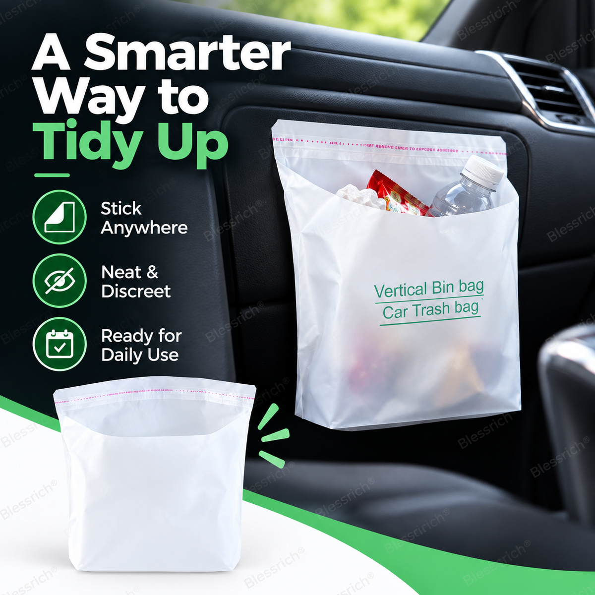 🚗Self-Adhesive Car Cleaning Bags – Stick anywhere, stand firm. Multi‑use for trash or storage. No mess, no marks. 🧹✨