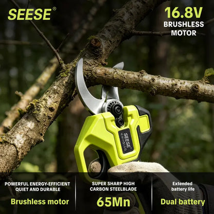 ✂️SEESE Cordless Electric Pruning Shears, 1.25 Inch Cutting Power Pruner with Brushless Motor, Dual 21V Batteries for Tree and Flower Trimming