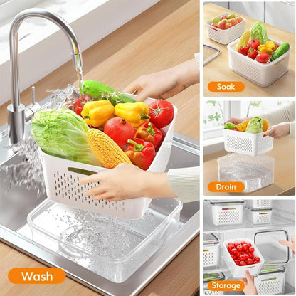 🍓 3-Piece Fruit Container Set 🥝 Removable Colander, Leak-Proof & Stackable ✨ Perfect for Storing, Washing & Keeping Fruit Fresh 🧊
