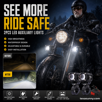 🎉 2026 Sale — Over 40,000 Sold! 🏍️ Universal Motorcycle LED Spotlights – Dual Beam & All-Weather Waterproof 💡