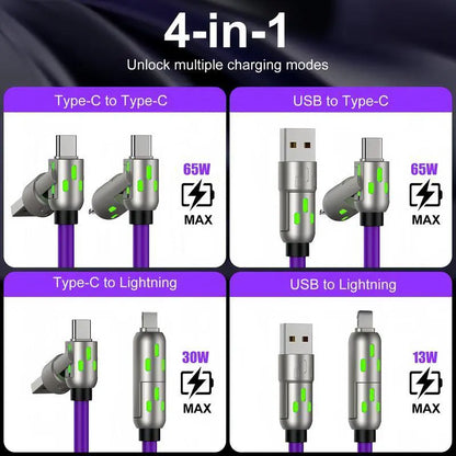 🔌4-in-1 RGB Glowing Fast Charging Cable, Universal Multi Device Charging Cord for Travel🌍