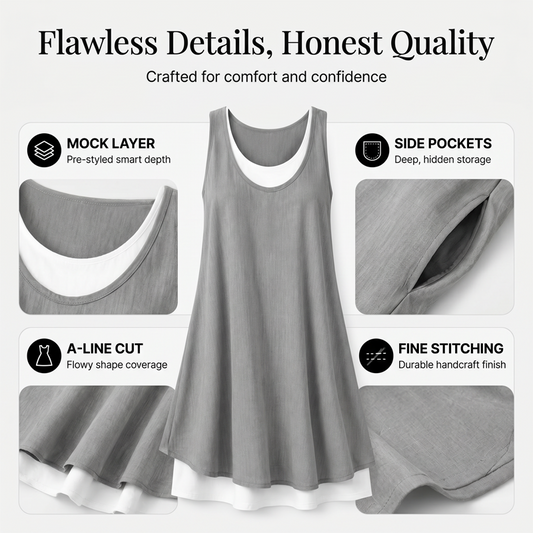 💃 Last Day Sale 50% Off 💐 Women's Casual Loose Sleeveless Fake Two Piece Tank Dress📿Free Pendant🎁