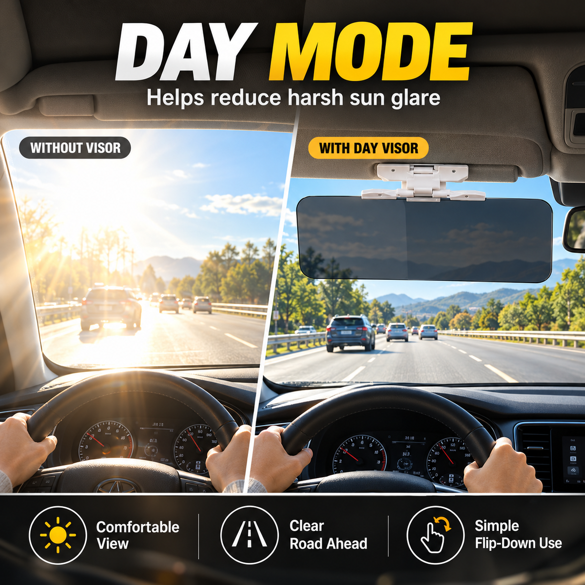 🏆Flash Sale⚡50K+ SOLD! Almost Gone-💥Universal HD Anti-Glare Car Visor for Day & Night