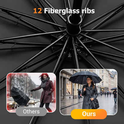 ☔12-Rib Large Foldable Windproof Umbrella