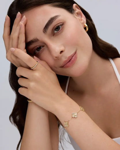 14K Gold Plated Clover Bracelet for Women - Lucky Charm Four Leaf Clover Bracelet Station with Cubic Zirconia - Hypoallergenic Trendy Fashion Stackable Clover Jewelry