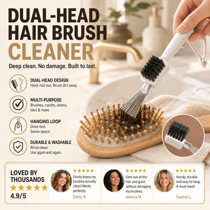 2-in-1HairBrushCleanerTool,Multi-purposeHairRemoverCombCleaner withStainlessSteelPick&StiffBrush