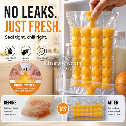 🧊✨ Self-Sealing Disposable Ice Cube Bags – 24-Cube Large Size, Food-Grade PE, Leak-Proof & Easy Tear Design – Fresh, Clean Ice Anytime! ❄️🍹
