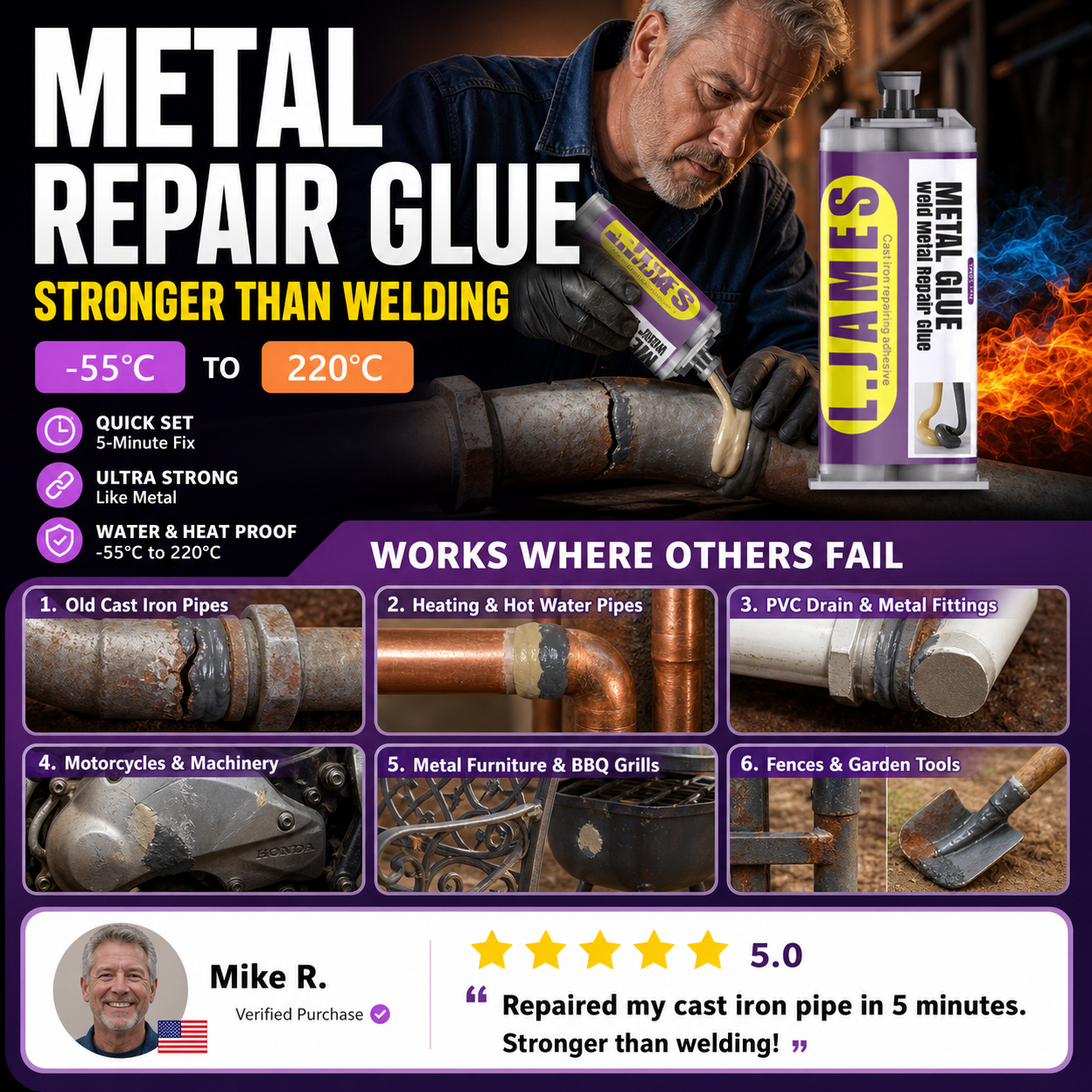 🔥Hot Sale 50% OFF🔥 Metal Weld Repair Glue – 2-Part Epoxy, Waterproof, Heat-Resistant, Drillable 🔧