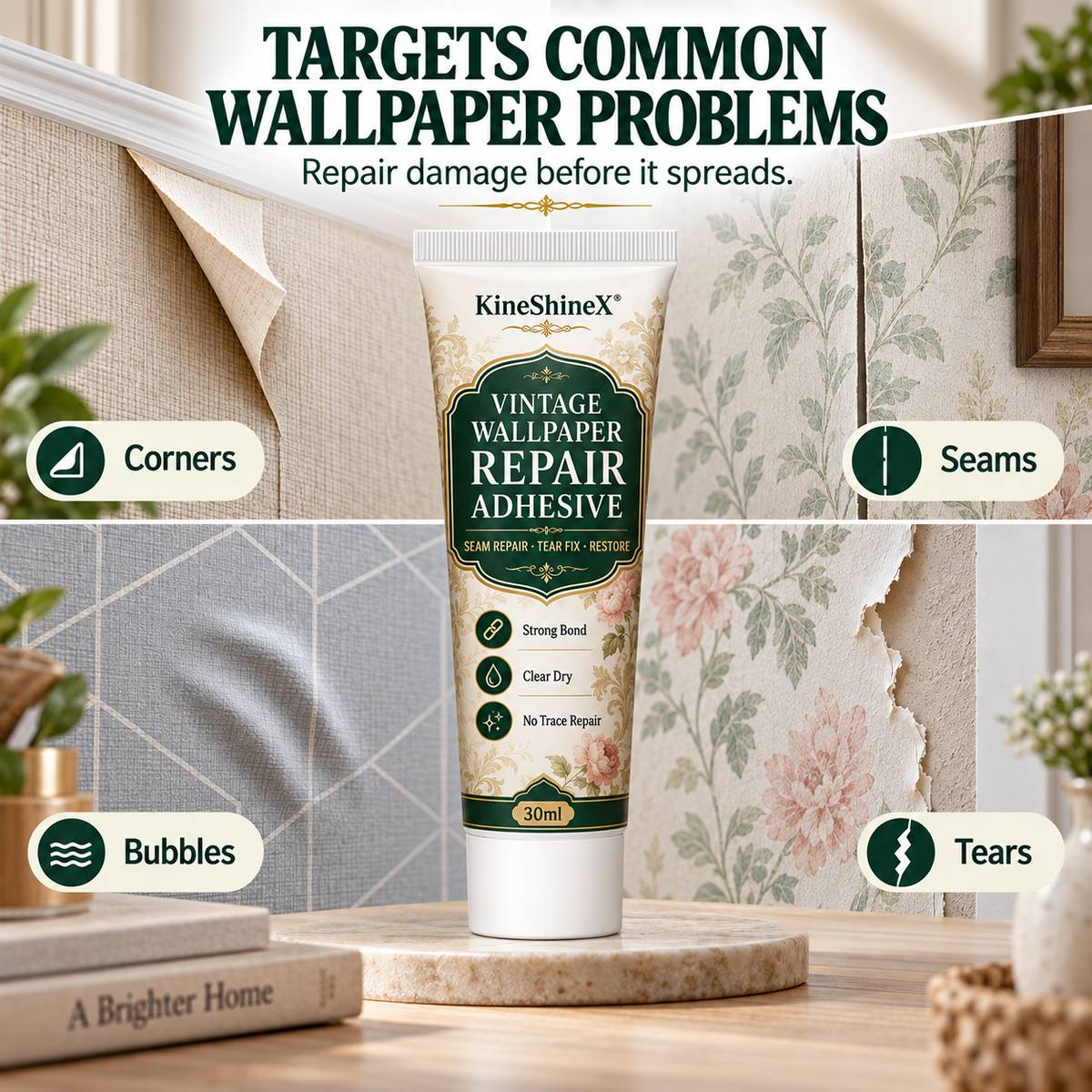 Repair adhesive for vintage-patterned wallpaper
