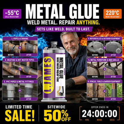 🔥Hot Sale 50% OFF🔥 Metal Weld Repair Glue – 2-Part Epoxy, Waterproof, Heat-Resistant, Drillable 🔧