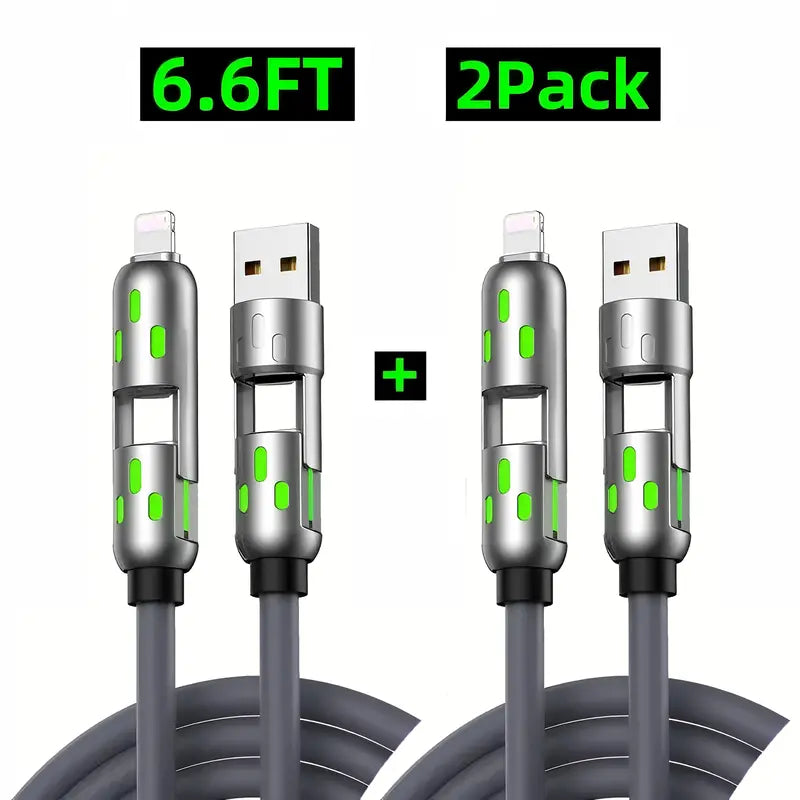 🔌4-in-1 RGB Glowing Fast Charging Cable, Universal Multi Device Charging Cord for Travel🌍