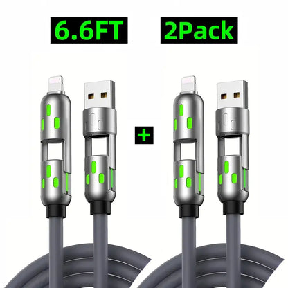 🔌4-in-1 RGB Glowing Fast Charging Cable, Universal Multi Device Charging Cord for Travel🌍