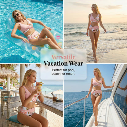 🏝️ Island Getaway Ready! ✨ Floral Print High Waist Set – Retro Chic Meets Modern Fit. 🌺