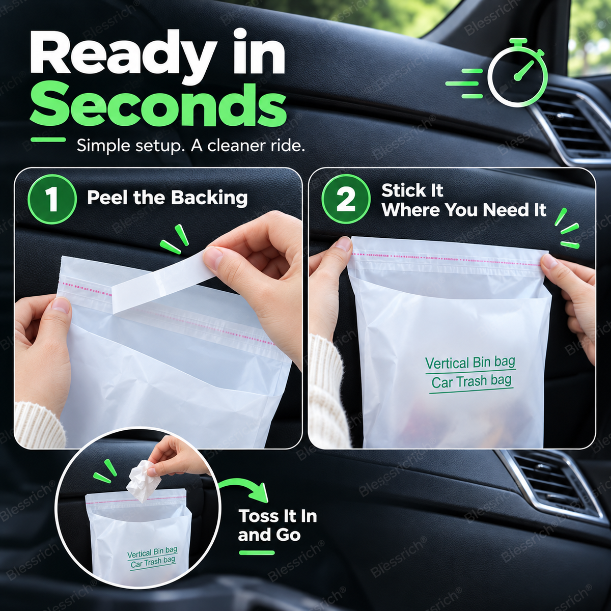🚗Self-Adhesive Car Cleaning Bags – Stick anywhere, stand firm. Multi‑use for trash or storage. No mess, no marks. 🧹✨