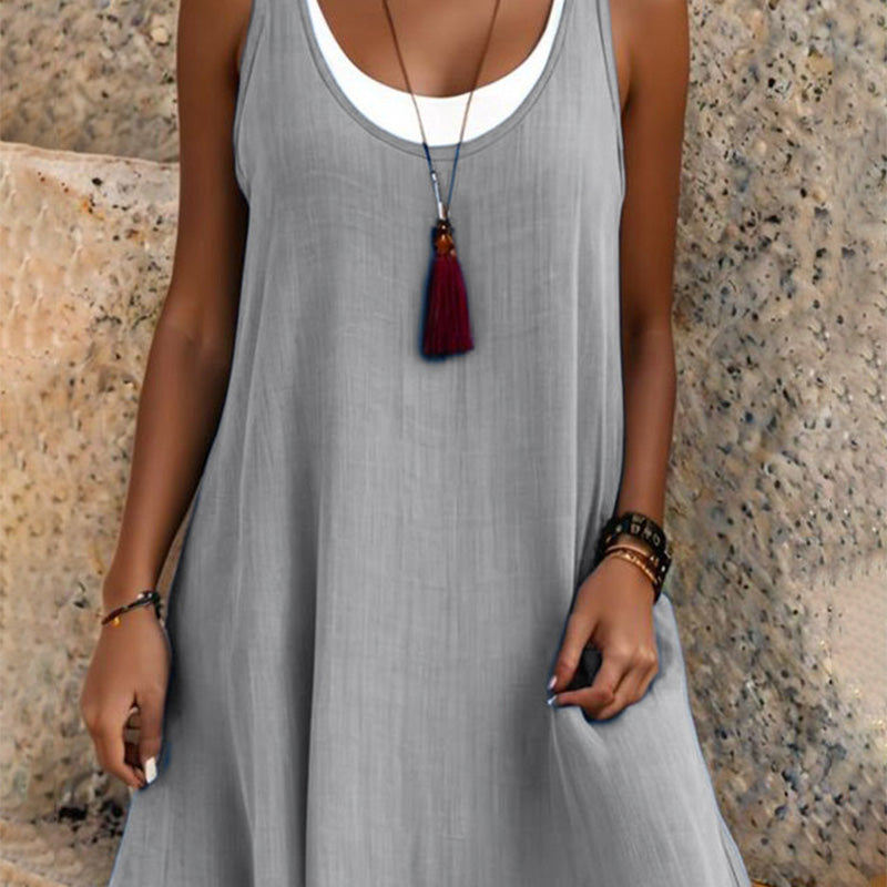 💃 Last Day Sale 50% Off 💐 Women's Casual Loose Sleeveless Fake Two Piece Tank Dress📿Free Pendant🎁