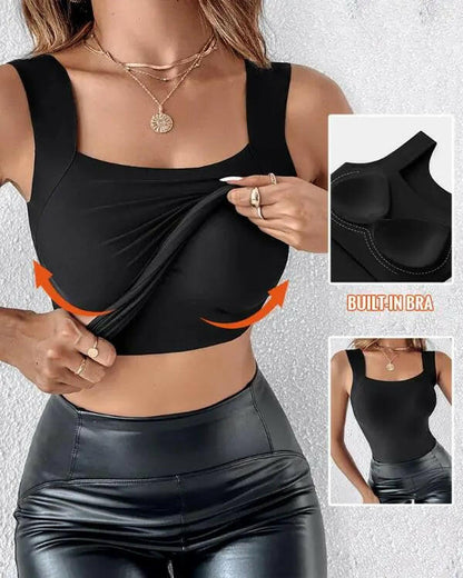 💕2-Piece Set ✨Women’s U Neck Thermal Tank Tops with Built-In Bra 🧥Warm Base Layer Sleeveless Top