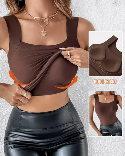 💕2-Piece Set ✨Women’s U Neck Thermal Tank Tops with Built-In Bra 🧥Warm Base Layer Sleeveless Top
