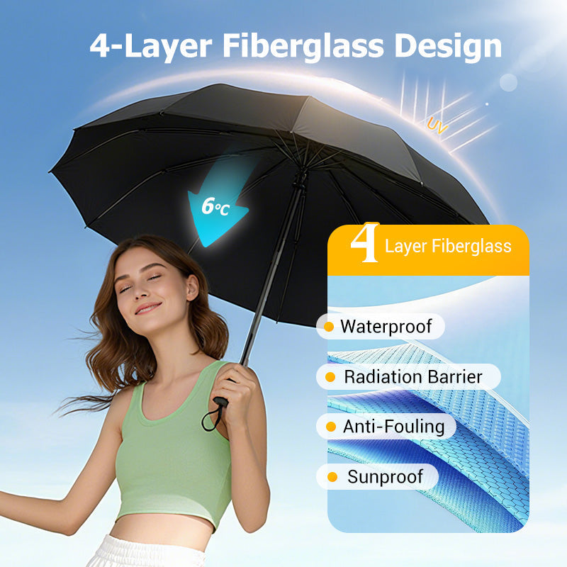 ☔12-Rib Large Foldable Windproof Umbrella