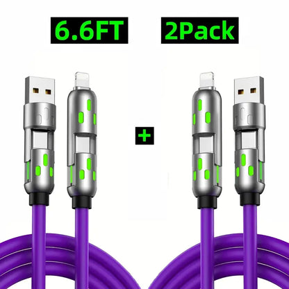 🔌4-in-1 RGB Glowing Fast Charging Cable, Universal Multi Device Charging Cord for Travel🌍