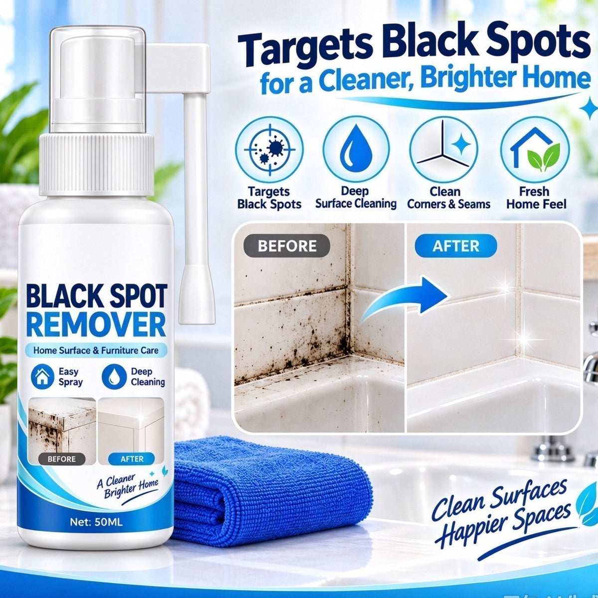 Household Mould Remover Spray – breaks down black mould & grime on tiles, walls, frames & furniture