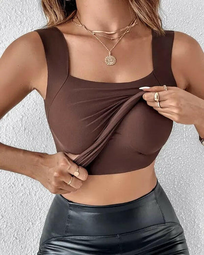 💕2-Piece Set ✨Women’s U Neck Thermal Tank Tops with Built-In Bra 🧥Warm Base Layer Sleeveless Top