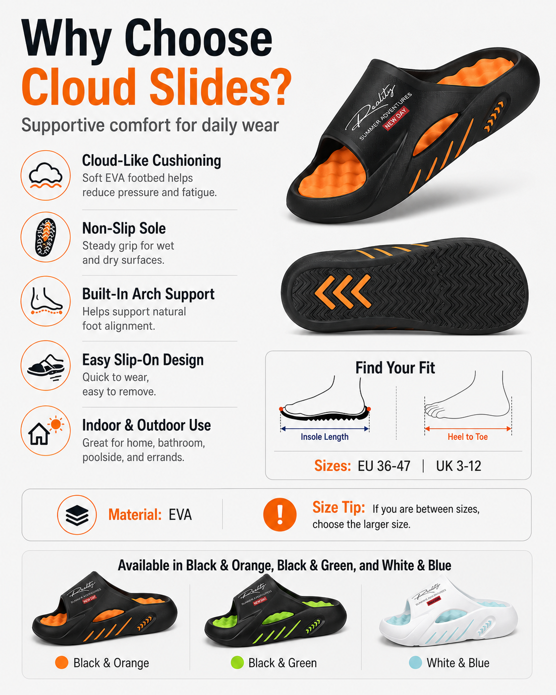 🔥Hot Sale 50% OFF🔥Stop Foot Pain! Cloud-Like Memory Foam Slides – Arch Support for All-Day Standing 🦶