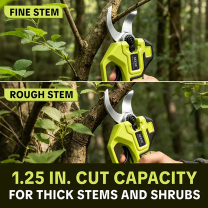 ✂️SEESE Cordless Electric Pruning Shears, 1.25 Inch Cutting Power Pruner with Brushless Motor, Dual 21V Batteries for Tree and Flower Trimming