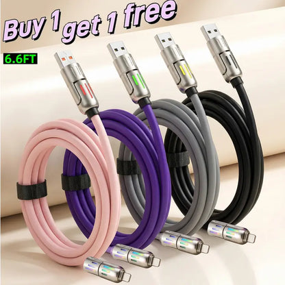 🔌4-in-1 RGB Glowing Fast Charging Cable, Universal Multi Device Charging Cord for Travel🌍