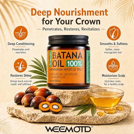 100% Raw Batana Oil for Hair from Honduras, 4.06 Fl Oz, Bright Coffee | Moisturizing Hair Mask, Adds Shine & Softness, Unrefined Conditioning Scalp Oil