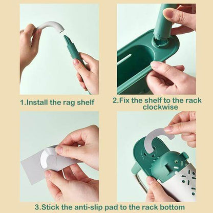 🧽🚰Adjustable Sink Storage Rack – Expandable Kitchen Sponge & Towel Organizer🧻
