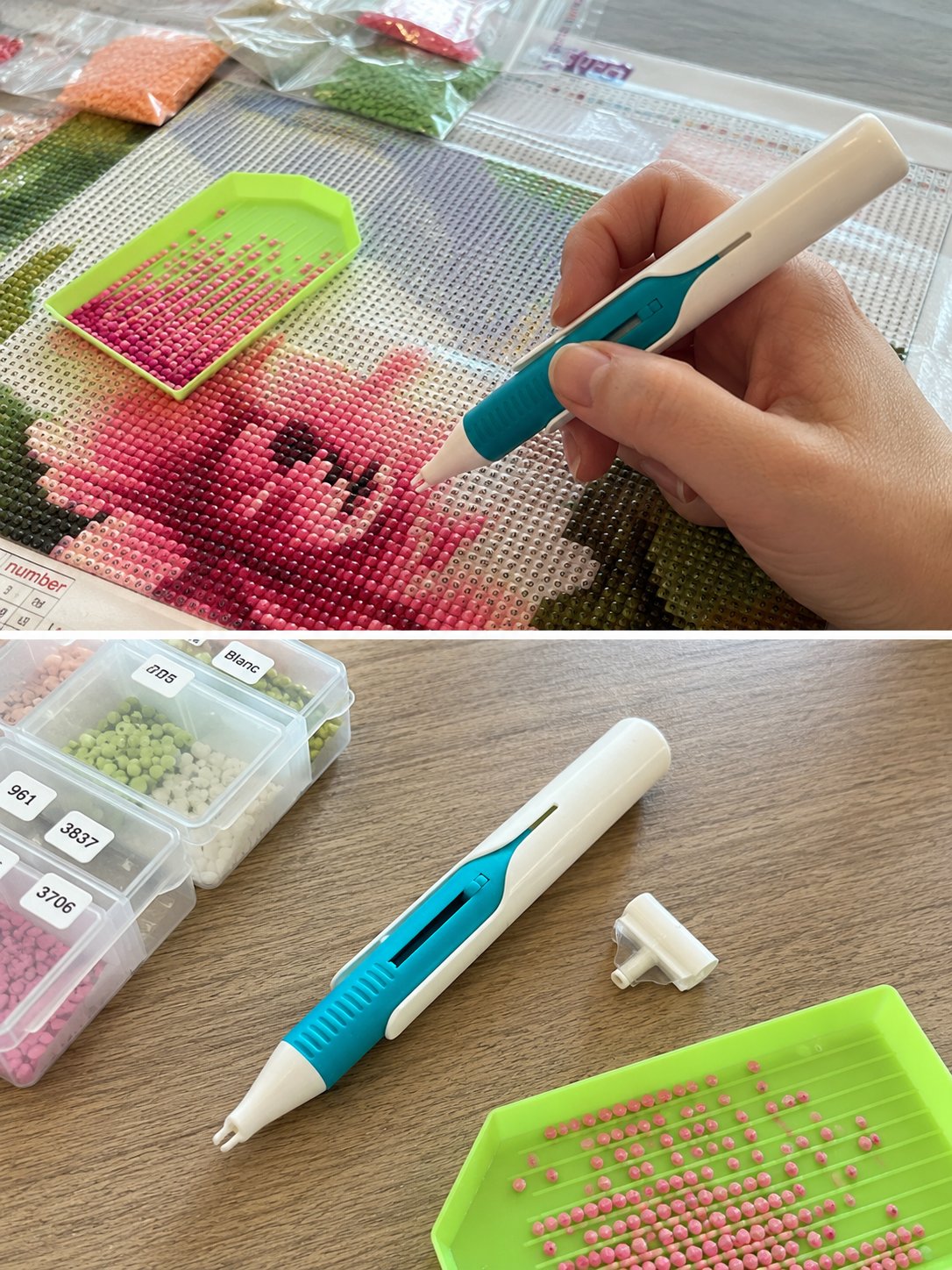 🔥 Last Day 50% OFF – 💎 Automatic Diamond Painting Bead Dispenser Pen & Tray Set